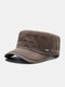 Men Washed Distressed Cotton Solid Letter Metal Label Outdoor Sunshade Casual Military Hat Flat Cap - Coffee