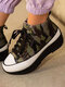 Large Size Women Lace-up Snakeskin Leopard High Top Platform Sneakers - Camo
