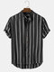 Camisas henley casuales de algodón 100 % de manga corta con dobladillo curvo a rayas para hombre - Negro