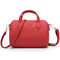 Women Solid PU Leather Boston Handbag Casual Crossbody Bag - Red