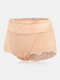 Plus Size Women High Waisted Lace Patchwork Thin Comfy Panties - Nude