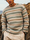 Mens Stripe Print Crew Neck Long Sleeve Pullover Sweatshirts - Khaki