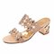 Rhombus Rhinestone Beaded Bling Hollow Out Peep Toe Square Heel Slippers - Gold