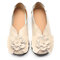 LOSTISY Large Size Flower Leather Comfy Lazy Flats For Women - Beige