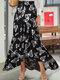 Butterfly Print Elastic Waist Ruffle Hem Mermaid Skirt - Black