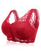 Lace Zip Front Wireless Full Cup Cotton Lining Bras - Red