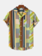 Mens Designer Striped Print Casual Breathable Short Sleeve Shirts - Green