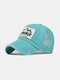 Unisex Washed Distressed Cotton Mesh Patchwork Letter Embroidery Patch Broken Hole Breathable Sunscreen Baseball Cap - Mint Green
