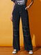 Solid Pocket Button Zip Front Straight Leg Denim Jeans - Black