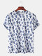 Mens Cactus Printed Round Neck Casual Short Sleeve T-shirts - White