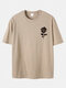 Plus Size Mens Rose Chest Printed 100% Cotton Casual Short Sleeve T-Shirts - Khaki