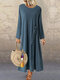 Knit Eyelet Drawtring Long Sleeve Plus Size Casual Dress - Blue