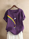 Rainbow Print Short Sleeve Casual Shirt For Women - Purple