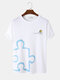 Mens Smile Face Jigsaw Graphic Cotton Short Sleeve T-Shirts - White