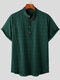 Mens Plaid Stand Collar 100%Cotton Henley Shirt - Green