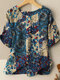 Женская блузка с коротким рукавом и пуговицами спереди по всей поверхности - синий