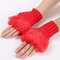 Women Winter Warm Knitted Thicken Fingerless Gloves Artificial Rabbit Hair Half Finger Sleeve - Red