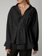 Asymmetrical Hem Elastic Waist  V-neck Fashion Lapel Plus Size Blouse - Black