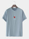 Mens Heart & Color Letter Embroidery Casual Short Sleeve T-Shirt - Blue