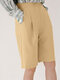Pantalones cortos casuales fruncidos con botón de bolsillo sólido - Amarillo