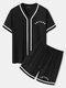 Mens Contrast Ribbon Letter Print V-Neck Jersey Two Pieces Outfits - Black