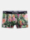 Men Net Sexy Yarn Boxer Briefs Floral Rose Print Transparent Breathable Underwear - Green