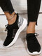Large Size Women Casual Breathable Knitted Lightweight Soft Comfy Sneakers - Black
