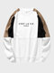 Mens Letter Print Color Block Patchwork Crew Neck Casual Pullover Sweatshirts Winter - White