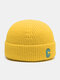 Unisex Knitted Solid Color C Letter Embroidery All-match Warmth Brimless Beanie Hat - Yellow