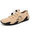 Men Leather Splicing Soft Sole Non Slip Elastic Lace Casual Driving Shoes - Beige
