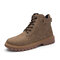 Men Outdoor Work Style Lace Up Ankle Leather Boots - Khaki