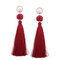 Fashion Pearl Tassels Dangle Earrings Ethnic Colorful Long Drop Earrings Gift for Women - Red