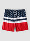 Men Flag Print Multi Pocket Mesh Inside Quick Dry Board Shorts - Navy