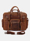 Men Leather Briefcase 14 Inch Soft Genuine Leather Multifuntion Laptop Messenger Bag - Brown