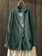 Embroidered Irregular Frog Button Lapel Plus Size Shirt - Green