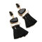 Stylish Women's Geometric Multicolored Cotton Tassels Resin Crystal Earrings Sweater Accessory - Black