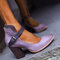 Large Size Women Ladies Splicing Pointed Toe Buckle Chunky Heel Pumps - Purple 1
