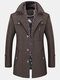 Mens Woolen Thickened Warm Trench Coats Detachable Scarf Collar Wool Outerwears - Khaki