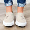 Women Zipper Loafers Denim Comfy Casual Slip On Flat Shoes - Beige