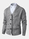 Mens Rib-Knit Button Front Lapel Solid Casual Long Sleeve Cardigans - Gray