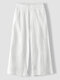 Solid Color Elastic Waist Pocket Wide-leg Cotton Pants - White