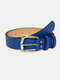Women Leather Solid Color Snake Lychee Pattern Square Pin Buckle Fashion Belt - Blue