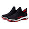 Men Knitted Fabric Breathable Lace Up Soft Comfy Sports Running Sneakers - Black