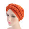 Women Soft Embroidered Headband Multicolor Twist Braid Turban Cancer Cap - Orange