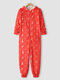 Women Christmas Santa Print Half Zip Thick Hooded Fleece Long Onesies - Red