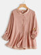 Flower Embroidered Lace Patchwork 3/4 Sleeve Blouse - Pink