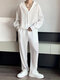 Mens Striped Long Sleeve 2 Pieces Outfits - blanc