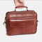 Men Genuine Leather Laptop Bag Solid Crossbody Bag - Brown