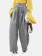 Striped Print Drawstring Pocket Loose Long Casual Pants for Women - Light grey