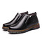 Men Warm Slip Resistant Microfiber Leather Business Casual Ankle Boots - Black Slip On